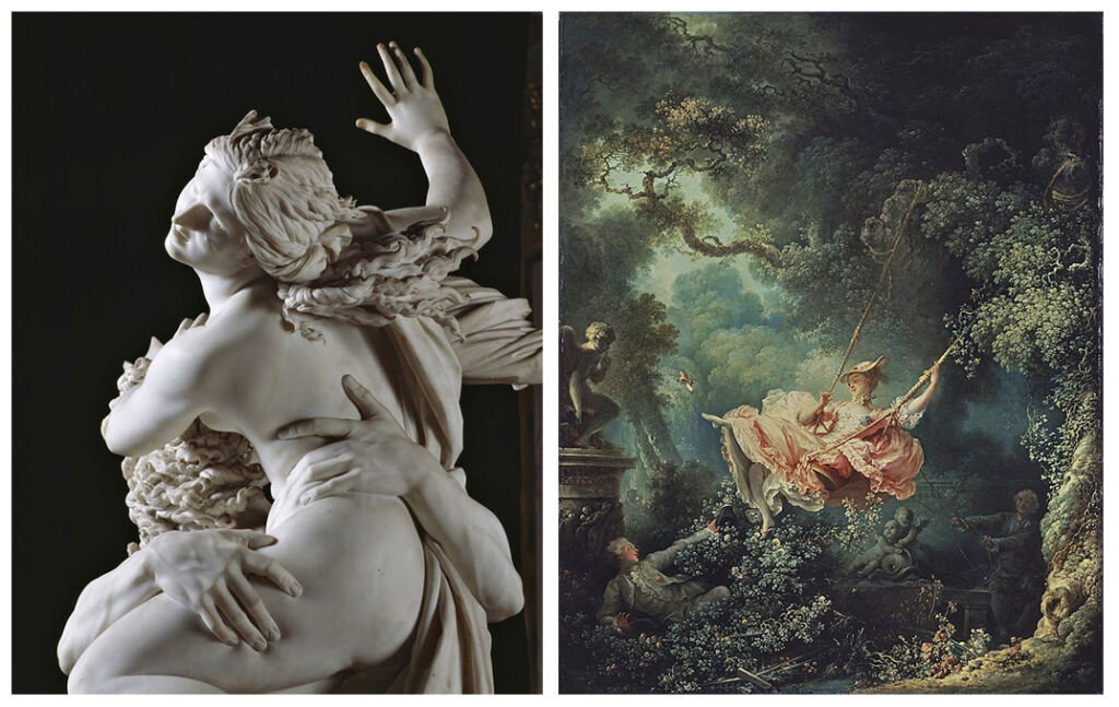 “Ratto di Proserpina” by Gian Lorenzo Bernini, and “L´Escarpolette” by Jean-Honoré Fragonard